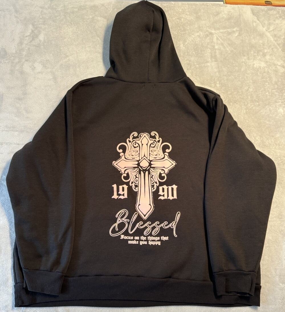 3x Oversized Cross Pullover Hoodie Black Pink 1990 Streetwear Grunge Blessed